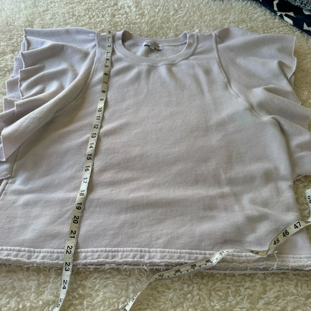 Michael Stars sweatshirt cascading ruffle short sleeve French terry top size L - Picture 6 of 11